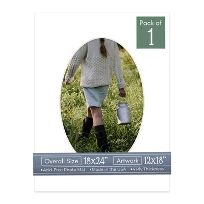 CountryArtHouse Textured White Acid Free 18x24 Oval Picture Frame Mat with White Core Bevel Cut for 12x18 Pictures - Fits 18x24 Frame - Pack of 1 Matboard