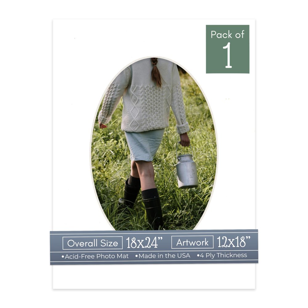 CountryArtHouse Textured White Acid Free 18x24 Oval Picture Frame Mat with White Core Bevel Cut for 12x18 Pictures - Fits 18x24 Frame - Pack of 1 Matboard