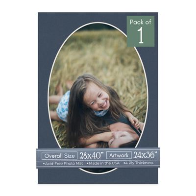 CountryArtHouse Navy Blue Acid Free 28x40 Oval Picture Frame Mat with White Core Bevel Cut for 24x36 Pictures - Fits 28x40 Frame - Pack of 1 Matboard