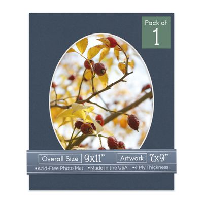 CountryArtHouse Navy Blue Acid Free 9x11 Oval Picture Frame Mat with White Core Bevel Cut for 7x9 Pictures - Fits 9x11 Frame - Pack of 1 Matboard