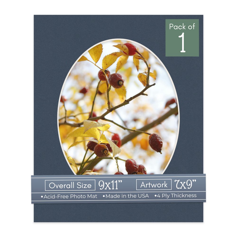 CountryArtHouse Navy Blue Acid Free 9x11 Oval Picture Frame Mat with White Core Bevel Cut for 7x9 Pictures - Fits 9x11 Frame - Pack of 1 Matboard