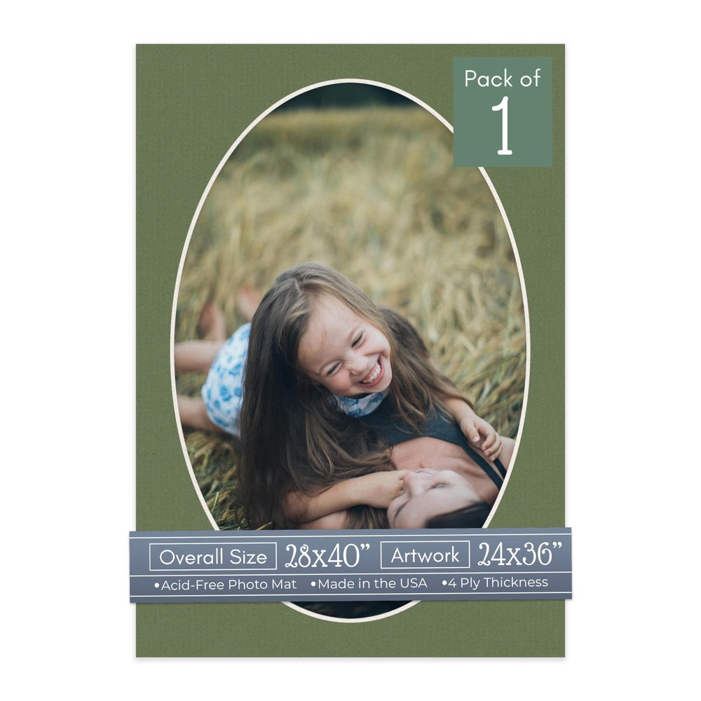 CountryArtHouse Dill Green Acid Free 28x40 Oval Picture Frame Mat with White Core Bevel Cut for 24x36 Pictures - Fits 28x40 Frame - Pack of 1 Matboard