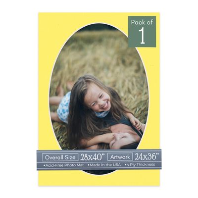 CountryArtHouse Yellow Acid Free 28x40 Oval Picture Frame Mat with White Core Bevel Cut for 24x36 Pictures - Fits 28x40 Frame - Pack of 1 Matboard