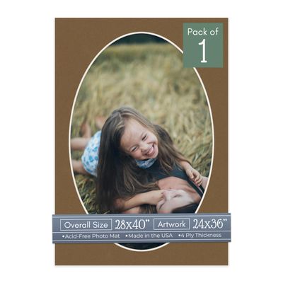 CountryArtHouse Aged Oak Brown Acid Free 28x40 Oval Picture Frame Mat with White Core Bevel Cut for 24x36 Pictures - Fits 28x40 Frame - Pack of 1 Matboard