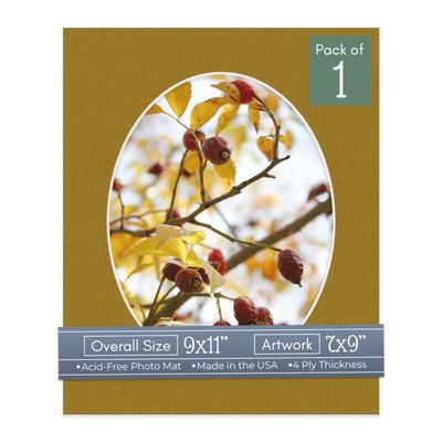 CountryArtHouse Metallic Gold Acid Free 9x11 Oval Picture Frame Mat with White Core Bevel Cut for 7x9 Pictures - Fits 9x11 Frame - Pack of 1 Matboard