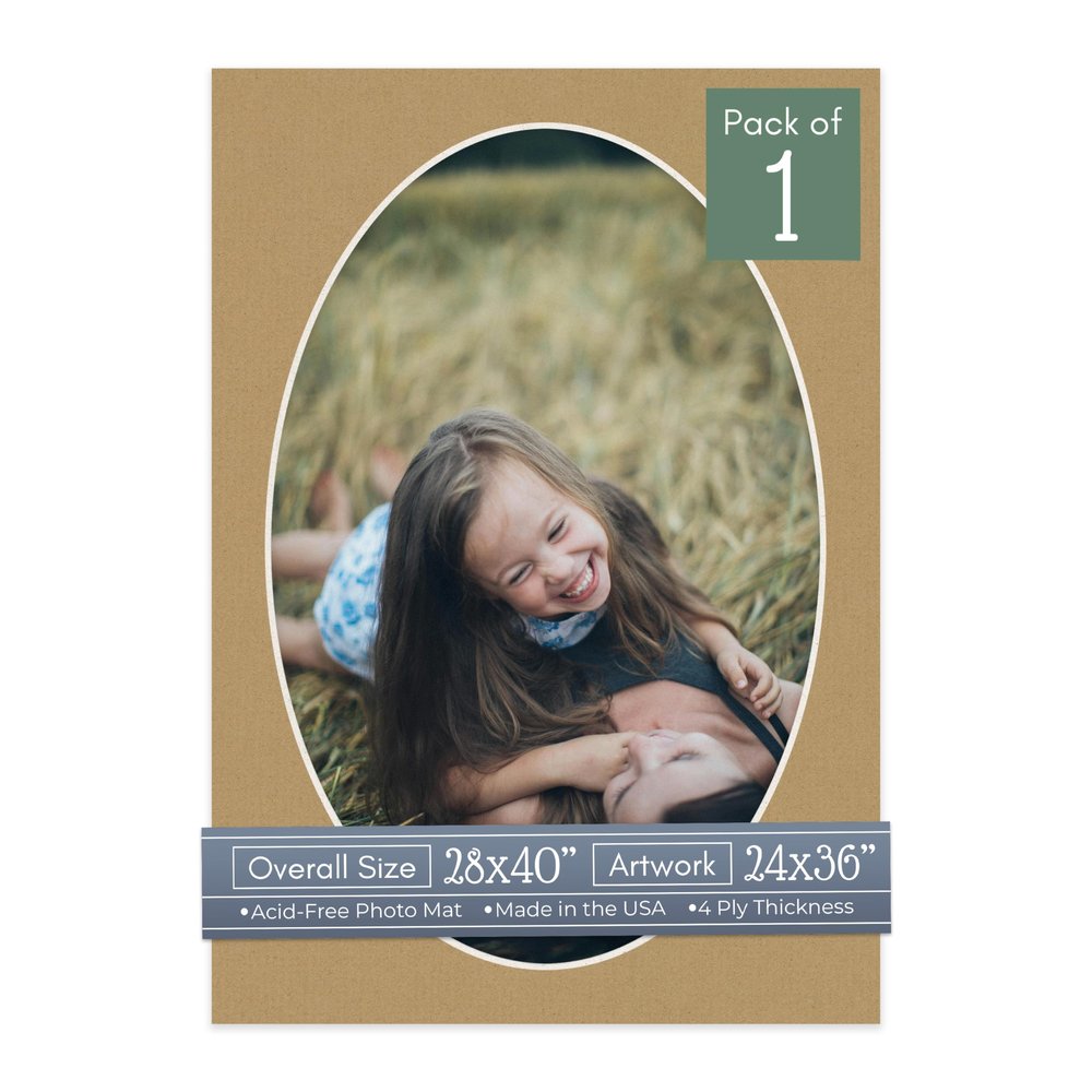 CountryArtHouse Rattan Beige Acid Free 28x40 Oval Picture Frame Mat with White Core Bevel Cut for 24x36 Pictures - Fits 28x40 Frame - Pack of 1 Matboard