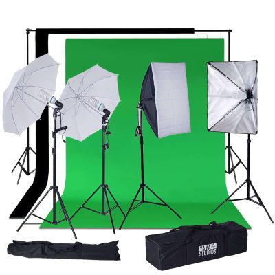 Efavormart 1200W Professional Photo Studio Lighting Kit - Includes 2 Softboxes, 2 Umbrellas, 2 Light Stands, Backdrop Support System 3x6x9ft Green Muslin Backdrops for Indoor Outdoor Photography