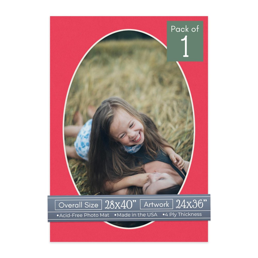 CountryArtHouse Cardinal Red Acid Free 28x40 Oval Picture Frame Mat with White Core Bevel Cut for 24x36 Pictures - Fits 28x40 Frame - Pack of 1 Matboard