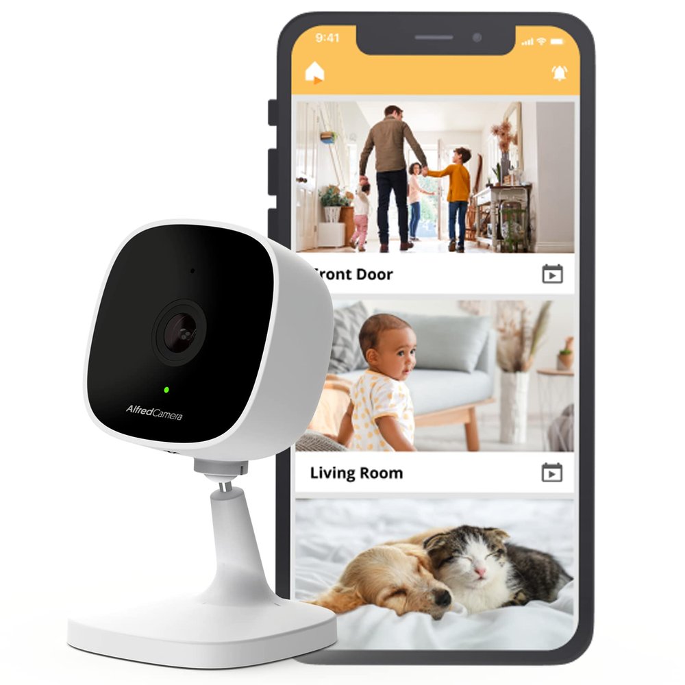 AlfredCam Indoor WiFi Security Camera, FullHD 1080P, 2.4G/WiFi, Continuous Recording, Motion Detection, Night Vision, Baby Monitor/Pet/Nanny Cam, App Powered (90M+ downloads)