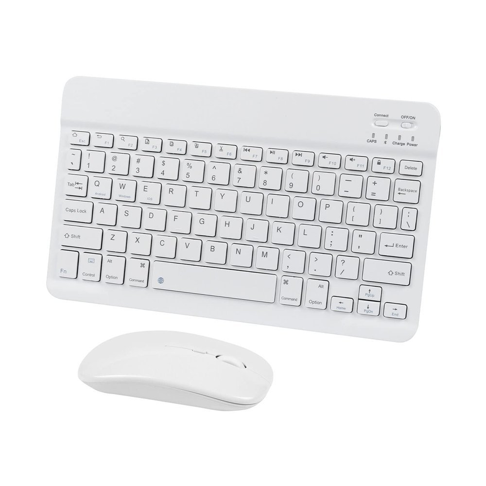 Wireless Bluetooth Keyboard and Mouse Combo, CHUYI Compact Ultra-Thin Sleek Design Cordless Rechargeable Keyboard and Mouse Set 78Keys for PC Computer Mac/Windows/iOS/Android (10 inch - White)