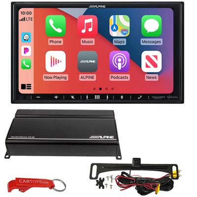 Alpine iLX-407 Car Stereo PowerStack Bundle w/KTA-450 Amplifier & Backup Camera. Apple CarPlay and Android Auto 2-DIN Shallow Mount Head Unit w/ 7 Inch Capacitive Touchscreen, SiriusXM Ready, No CD