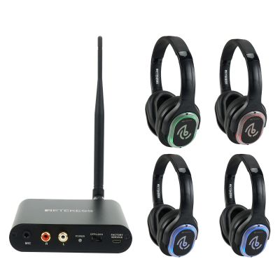 Retekess TA003 Silent Disco Headphone System,Silent Disco Headsets with 3 Channel,LED Lights,Hi-Fi Sound Quality,Silent Disco Headphones Wireless for Dance Party,Festivals, School (Pack of 4)