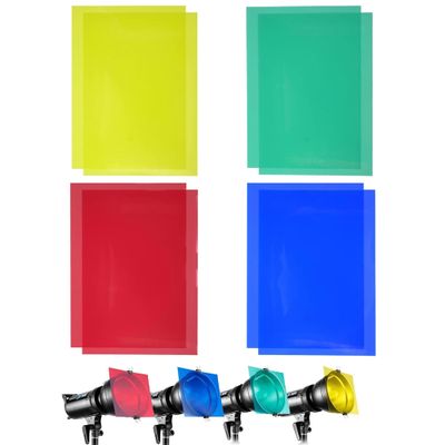 8 Pcs Color Correction Light Gel Filter Sheet, Gel Light Filter A4 Transparent Color Film Colored Overlays Transparency Color Film for Photo Sutdio Stage Lighting Dyslexia Reading Aids
