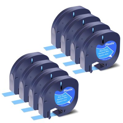 USUPERINK 8PK Compatible for Dymo LetraTag Refills 91335 91225 91205 59426 S0721650 Blue Plastic Label Tape 1/2'' 12mm x 4m for Letra Tag LT100H LT100T QX50 Label Maker Black on Blue Tape