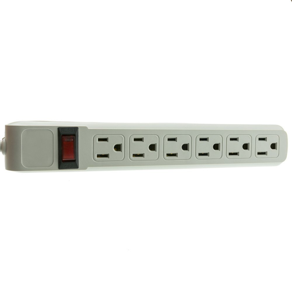 Cable Central LLC (5 Pack) Surge Protector, Flat Rotating Plug, 6 Outlet, Gray Horizontal Outlets, Plastic, Power Cord 15 Feet