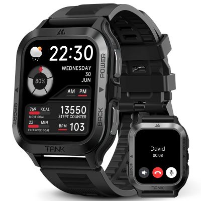 AMAZTIM Smart Watch, 60 Days Extra-Long Battery, 50M Waterproof, Rugged Military Bluetooth Call(Answer/Dial Calls), 1.85" Ultra Large HD Display, AI Voice Assistant, Compatible for Android and iOS