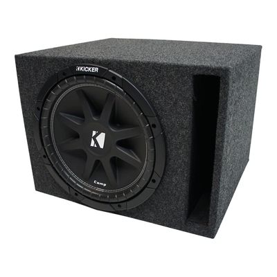 KICKER 43C124-N Bundle with Universal Car Stereo Vented Port Single 12" Comp C12 Sub Box Enclosure - Final 4 Ohm