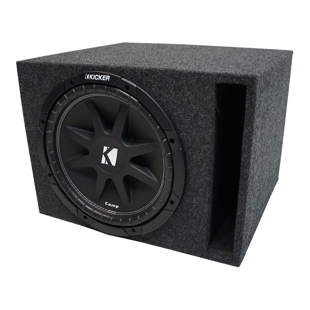 KICKER 43C124-N Bundle with Universal Car Stereo Vented Port Single 12" Comp C12 Sub Box Enclosure - Final 4 Ohm