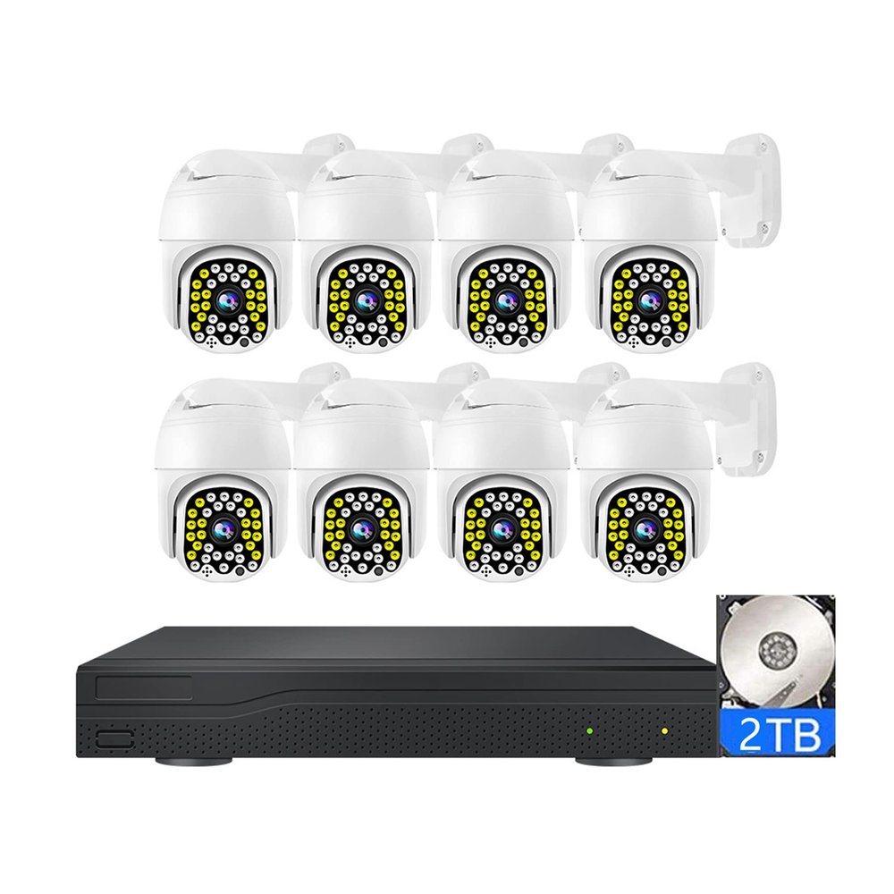 8CH 3MP POE Security Camera Kit with 2-Way Audio, 1296P Cameras System with PTZ Rotation, Color Night Vision, Motion Detection, IP66 Weatherproof, with 2T Hard Drive