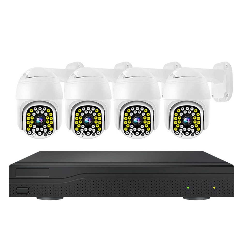 3MP PTZ Rotation Security Camera Kit with 2-Way Audio, 1296P POE Cameras System with Color Night Vision, Motion Detection, IP66 Weatherproof, for Indoor and Outdoor (4CH)