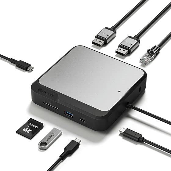 ALOGIC 7-in-1 Dual 4K Display Universal Compact Docking Station, 2X DisplayPort, USB-A, USB-C, 100W PD, Gigabit Ethernet, SD Card Reader, USB-C Power Input, for Windows/MacOS/ChromeOS Computers.