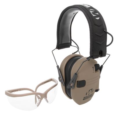 Walker's Razor Slim Electronic Hearing Protection Muffs and Shooting Glasses Combo FDE 23dB Protection with HD Speakers