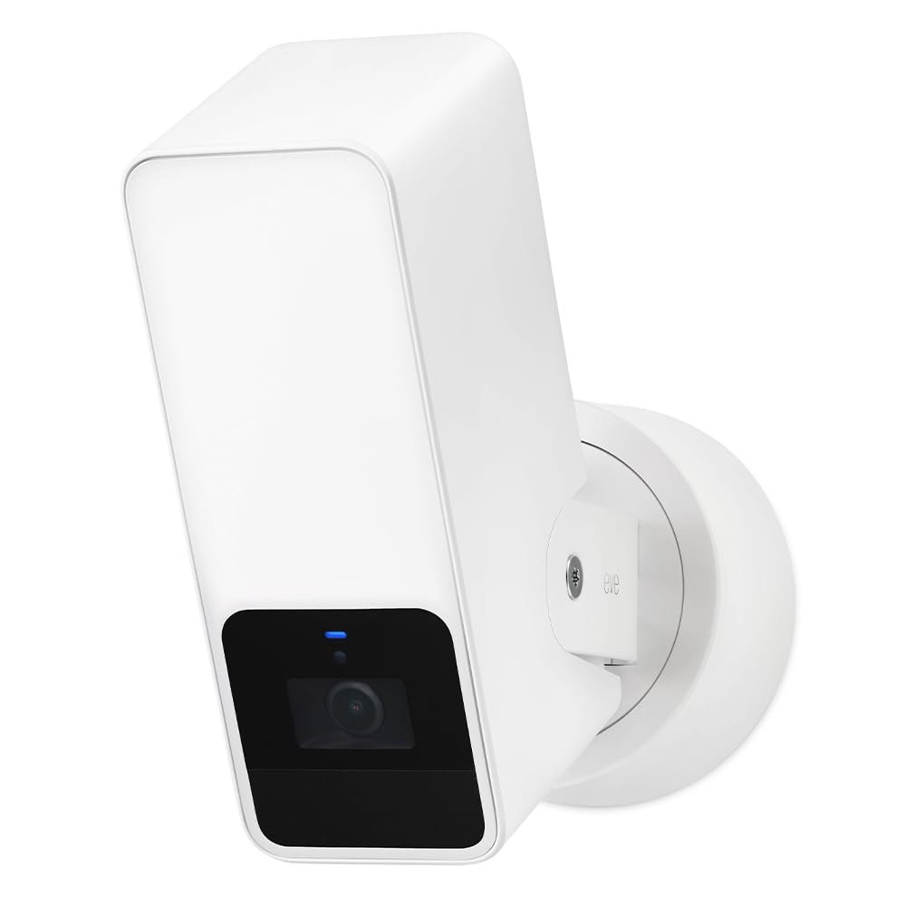 Eve Outdoor Cam (White Edition)  Secure floodlight Camera, (HomeKit Secure Video), 1080p, Night Vision, Wi-Fi (2.4 GHz), Motion Sensor, Two-Way Communication, Flexible & Easy Installation
