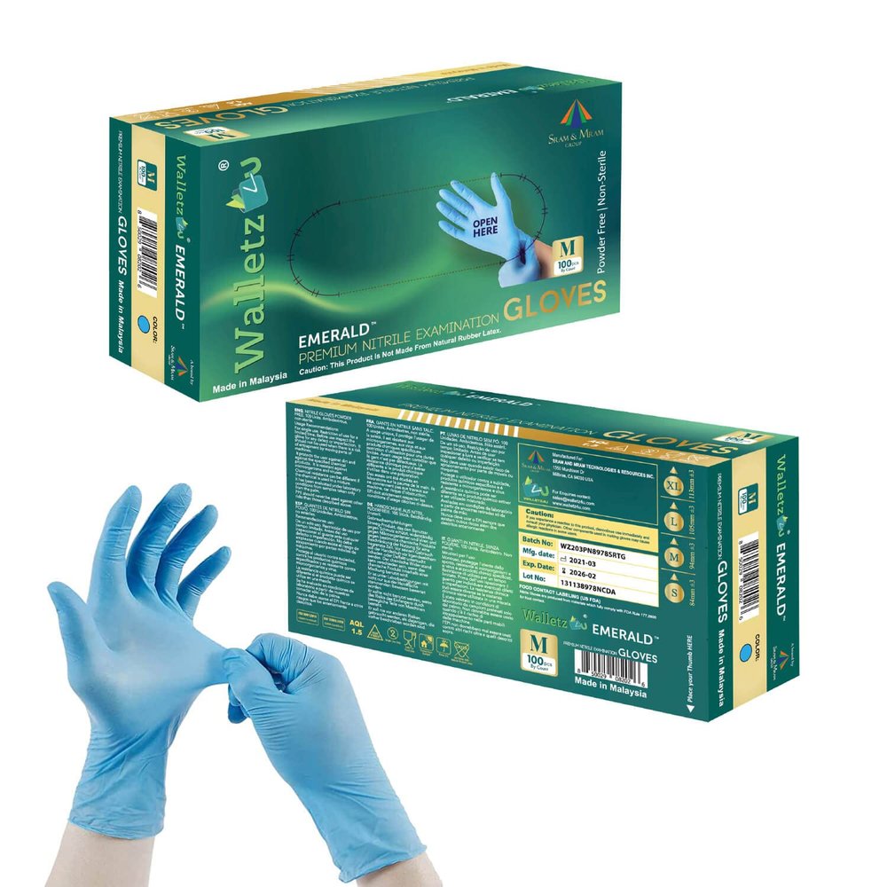 Walletz4U Emerald Prime Nitrile Gloves - 1000 count (Medium)