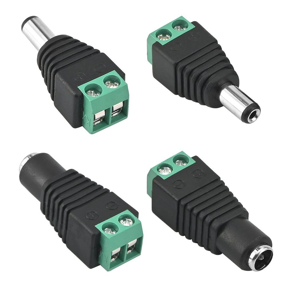 Juvielich 2 Pairs 5.5x2.1mm DC Connector Male Female Jack Power Adapter Purple for Led Strip CCTV Camera Cable Wire Ends