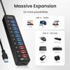 vantisan Powered USB 3.0 hub, 11-Port USB Hub Splitter Extension 7 USB 3.0 Data Ports + 4 Smart Charging Ports with Individual LED On/Off Switches and 12V/3A Power Adapter for USB Devices. view 4