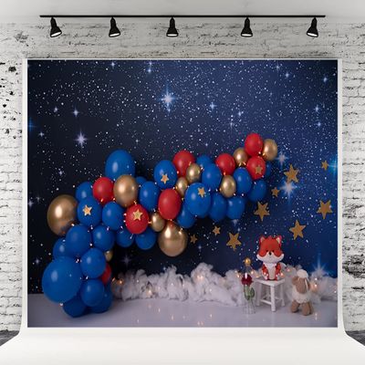 10x6.5ft Happy Birthday Photography Background Blue Balloon Stars in The Sky Cloud Fox Birthday Backdrops for 1st Birthday Party Baby Shower Photo Props Backdrop