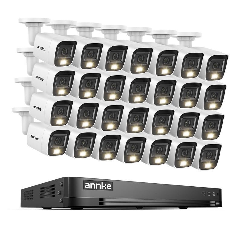 ANNKE 32CH 2MP H.265+ AI DVR Security Camera System, (28) 1080P Surveillance Outdoor Cams with Color Night Vision, Human/Vehicle Detection, NO Hard Drive, for Business, Warehouse, Restaurant, Retail