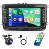 Android for VW Jetta Seat Passat Tiguan CC Golf Skoda Double Din Car Stereo with Wireless Carplay/Android Auto 7 Inch HD Touchscreen Head Unit GPS WiFi Bluetooth SWC FM Backup Camera Dual Mic view 1