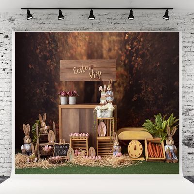 10x6.5ft Easter Backdrops Rabbit Background Straw Egg Easter Decoration Background for Baby Kids Portrait Party Decor Banner Photo Booth Studio