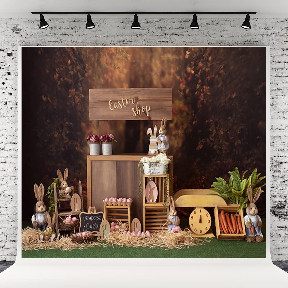 10x6.5ft Easter Backdrops Rabbit Background Straw Egg Easter Decoration Background for Baby Kids Portrait Party Decor Banner Photo Booth Studio