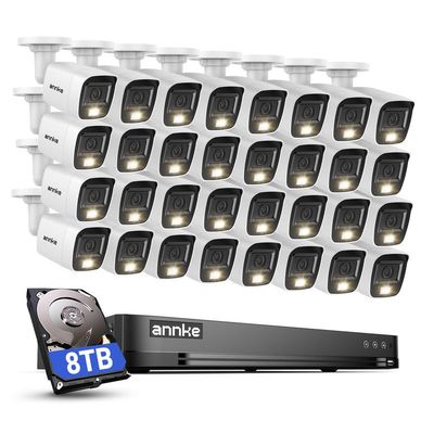 ANNKE 32 Channel 2MP AI DVR Analog Security Camera System 8TB HDD, AI Human/Vehicle Detection, 32x 1080P Outdoor Cams with Color Night Vision, 24/7 Recording for Home/Business/Warehouse/Restaurant