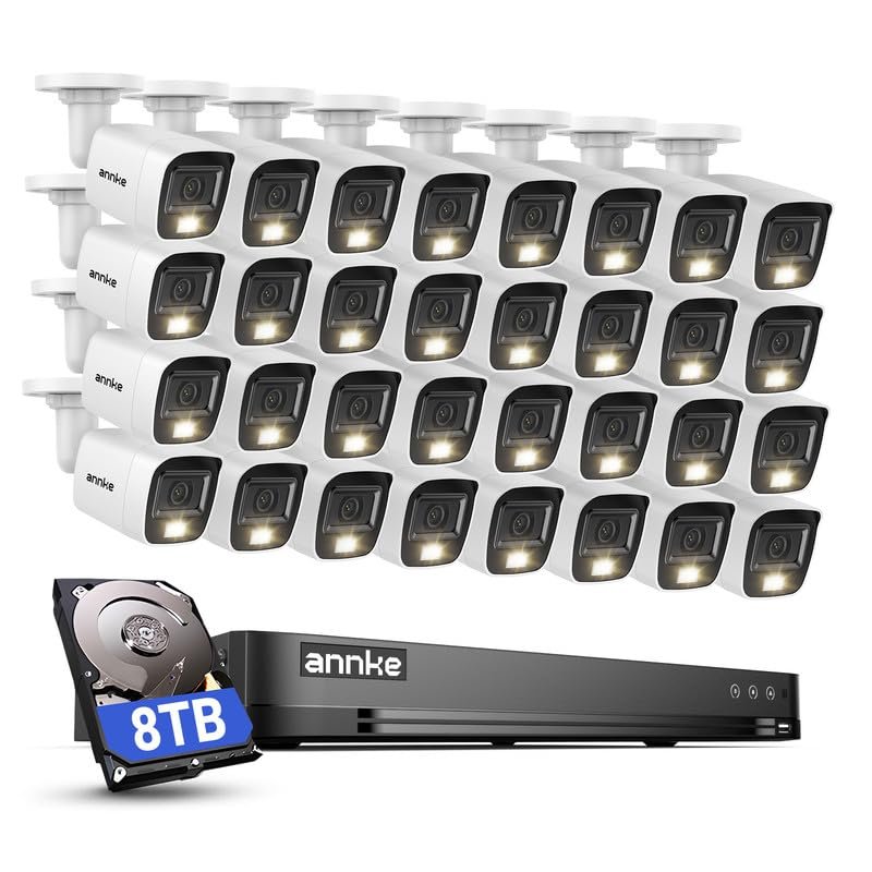 ANNKE 32 Channel 2MP AI DVR Analog Security Camera System 8TB HDD, AI Human/Vehicle Detection, 32x 1080P Outdoor Cams with Color Night Vision, 24/7 Recording for Home/Business/Warehouse/Restaurant