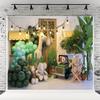 10x6.5ft Animal Backdrops Birthday Backdrops for Balloon Giraffe Monkey Lion Elephant Green Forest Background for Kids Newborn Portrait Photo Booth Props view 1