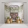 10x10ft Baby Show Backdrops for Photography White Retro Brick Wall Wooden Door Box Flower Background for Baby Shower Kids Birthday Party Decorations Portrait Banner Photo Booth Studio Props view 2