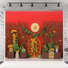 10x6.5ft Spring Photography Backdrops Red Wall Sunflower Green Plant Fence Wooden Grid Door Background for Kids Adult Portraits Photo Backdrop view 1