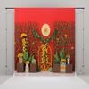 10x6.5ft Spring Photography Backdrops Red Wall Sunflower Green Plant Fence Wooden Grid Door Background for Kids Adult Portraits Photo Backdrop view 2