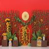 10x6.5ft Spring Photography Backdrops Red Wall Sunflower Green Plant Fence Wooden Grid Door Background for Kids Adult Portraits Photo Backdrop view 3