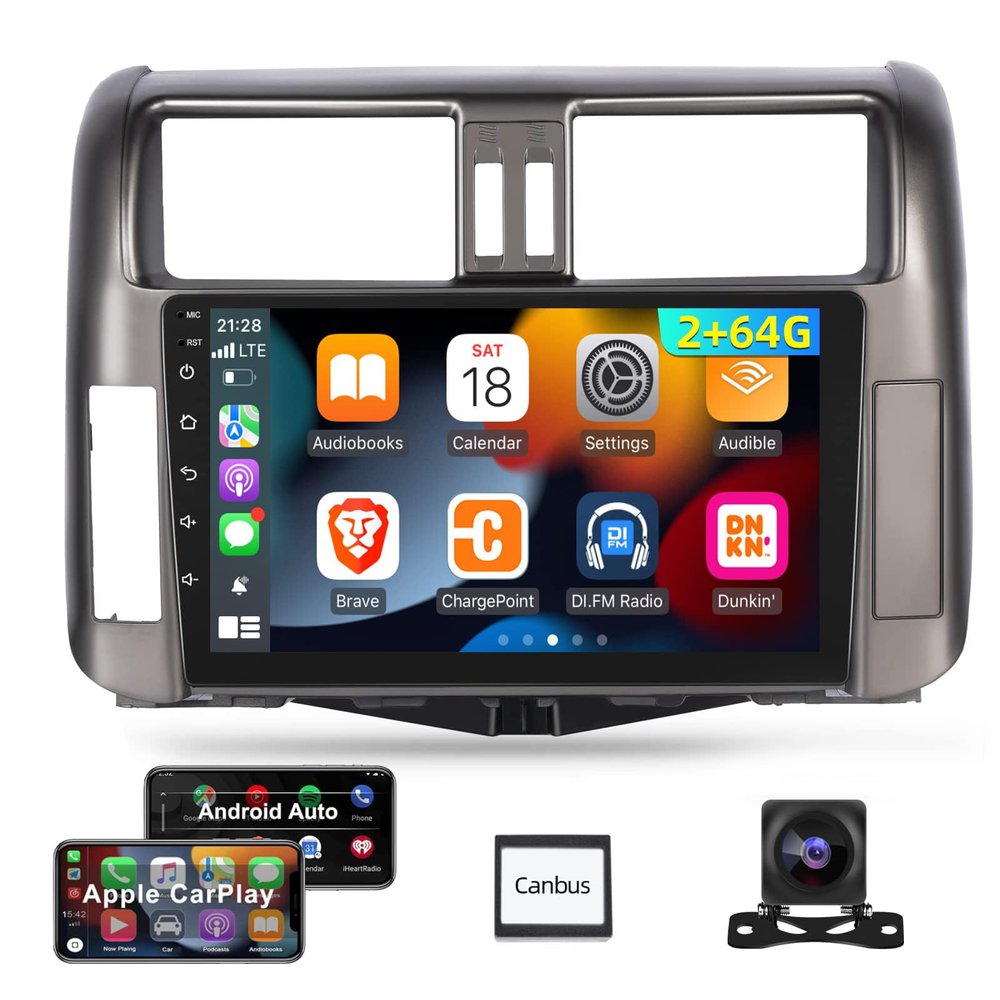 [2+64GB] Android 13 Car Radio for Toyota Prado 2010 2011 2012 2013, 9 inch Touch Screen Stereo, Carplay&Android Auto/1080P/Hi-Fi Audio/Bluetooth/GPS/WiFi +Backup Camera+Mic