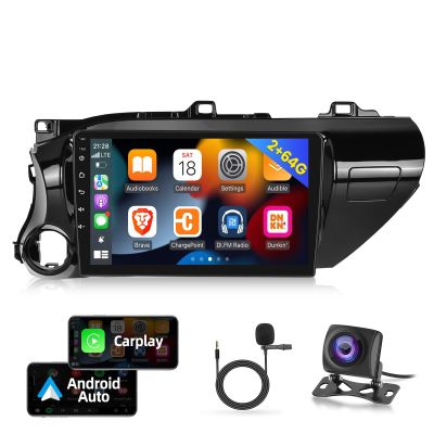 [2GB+64GB] Car Radio for Toyota Hilux 2015-2020, 10.1 inch Touch Screen Car Stereo with Android 13 System, Carplay&Android Auto/1080P/Hi-Fi Audio/Bluetooth + AHD Backup Camera + Mic
