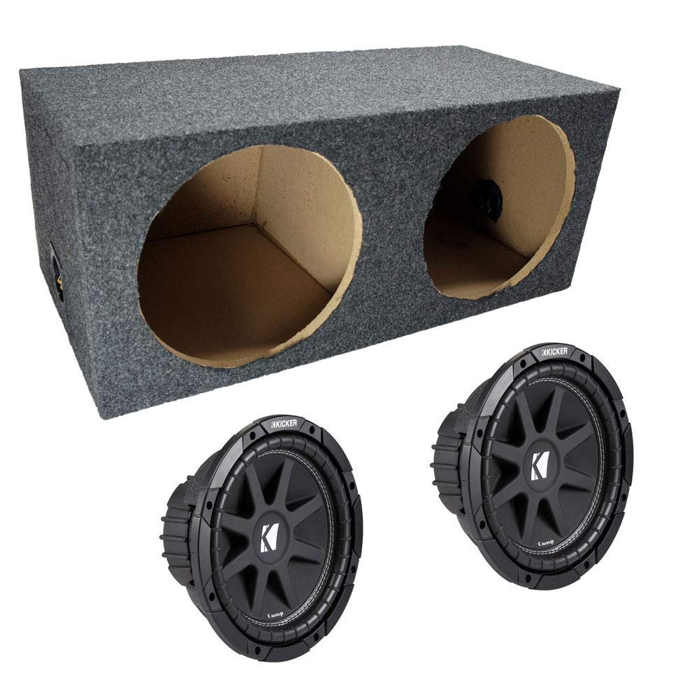 KICKER 43C124-N Bundle with Dual 12" Sub Box Sealed Rearfire Subwoofer Enclosure C12 Comp 600 Watts Peak