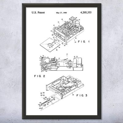 Framed Floppy Disk Drive Print, Computer Science Art, Programmer Gift, Disk Drive Art Print, Computer Lab Art Black & White (18x24)