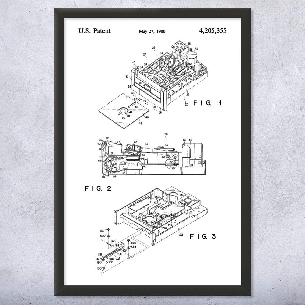 Framed Floppy Disk Drive Print, Computer Science Art, Programmer Gift, Disk Drive Art Print, Computer Lab Art Black & White (18x24)