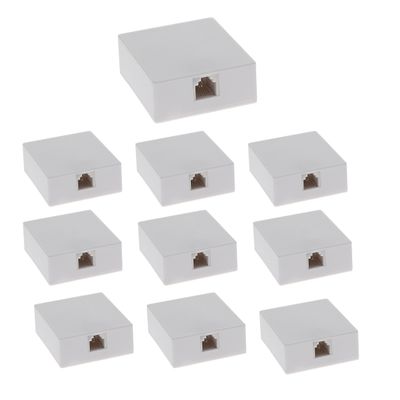 Beszin (10-Pack) RJ12 (6P6C) Modular Single Port Surface Mount Jack Box White for Telehone/Phone Line with Mounting Screws