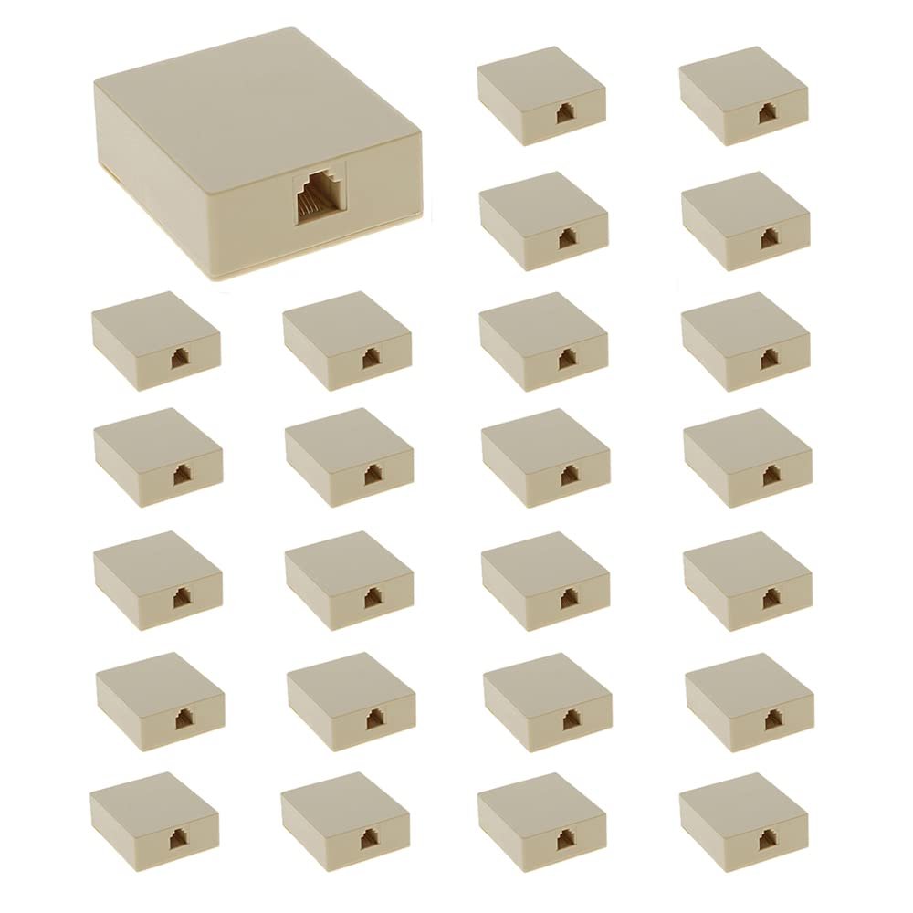 Beszin (25-Pack) RJ11 (6P4C) Modular Single Port Surface Mount Jack Box Ivory for Telehone/Phone Line with Mounting Screws