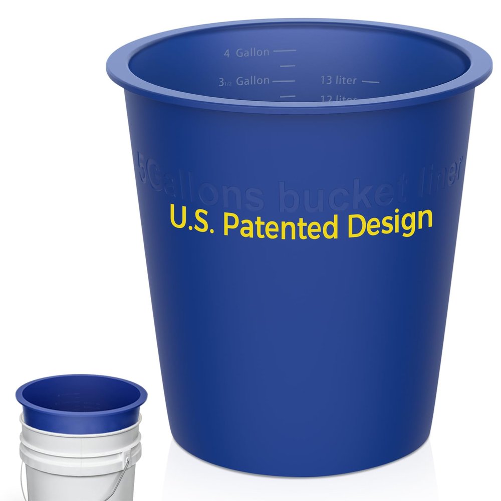 HAILUN SAVER Reusable Silicone 5 Gallon Bucket Liner with Graduated Measurements - Leakproof Thinset, Grout, Concrete Mixing Pail Liner - Heavy-Duty Bucket Saver Accessory (Blue)